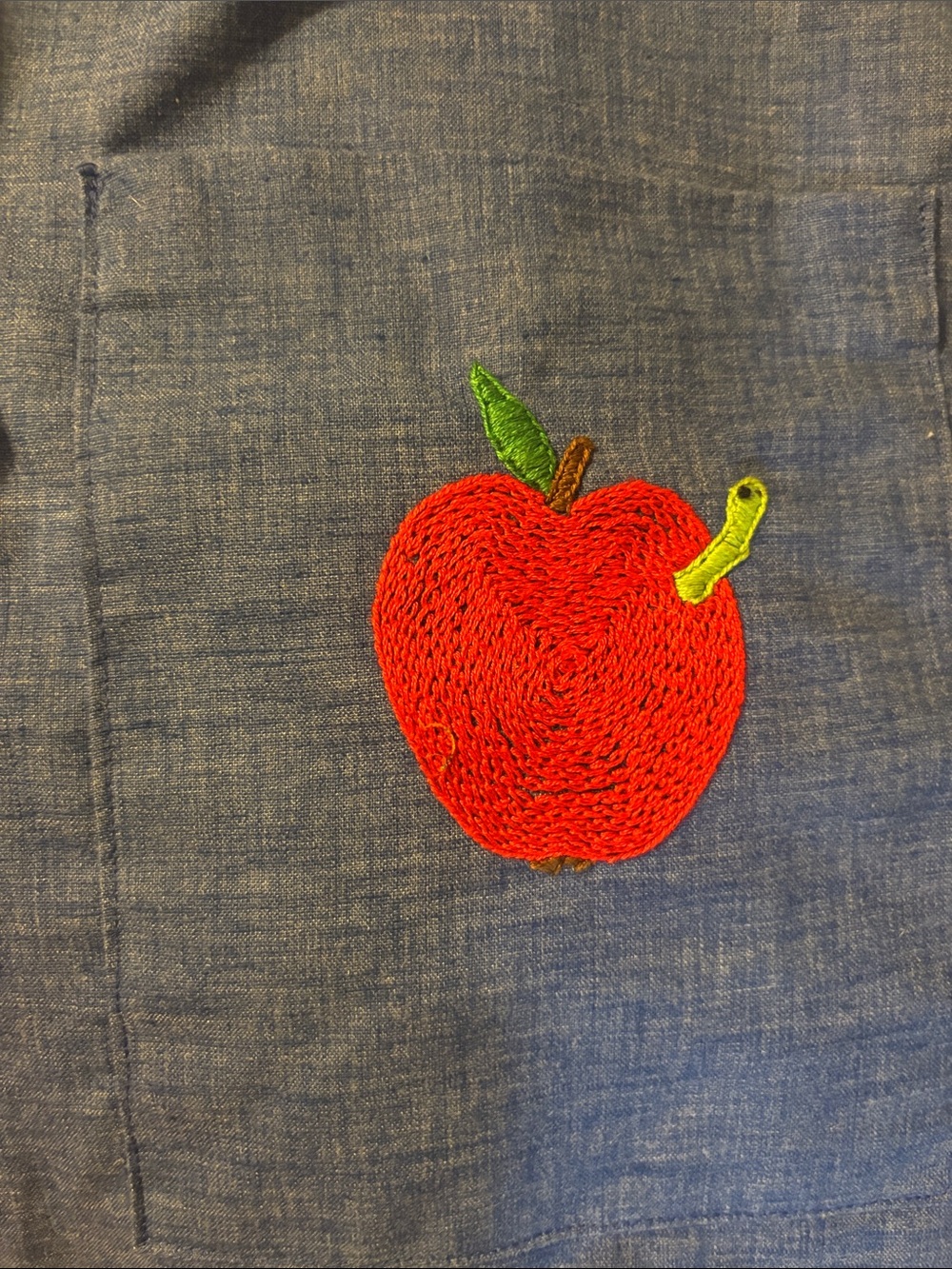 Hand-Made Chambray Drawstring Pocket Skirt with Apple and ABC Embroidery - Picture 3 of 5
